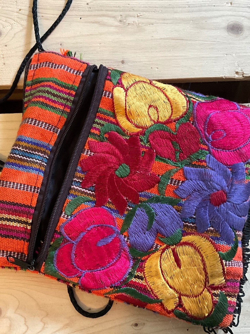 Colorful cross or shoulder purse from Mexico with flowers